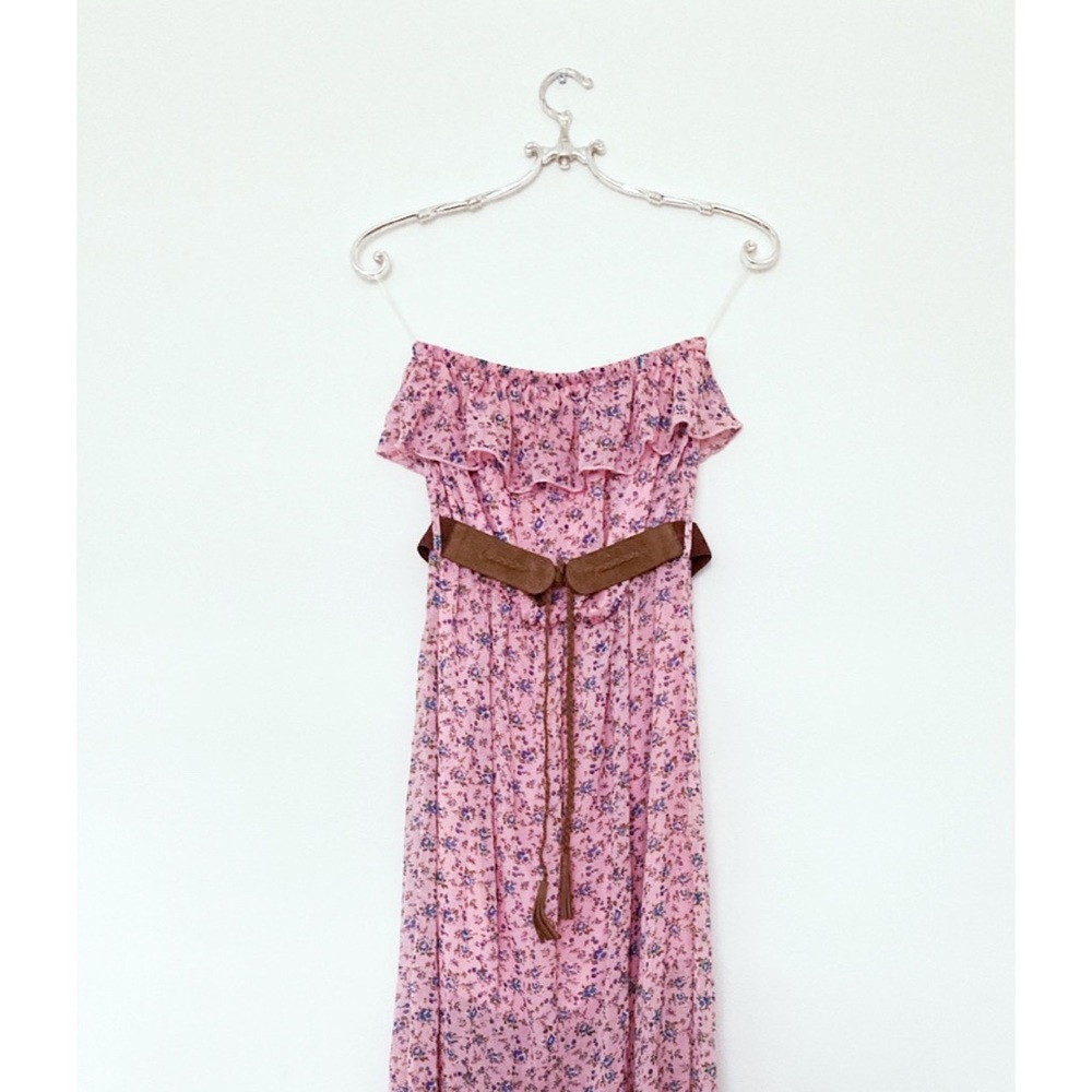 Bandeau flowy floral maxi dress pink size m